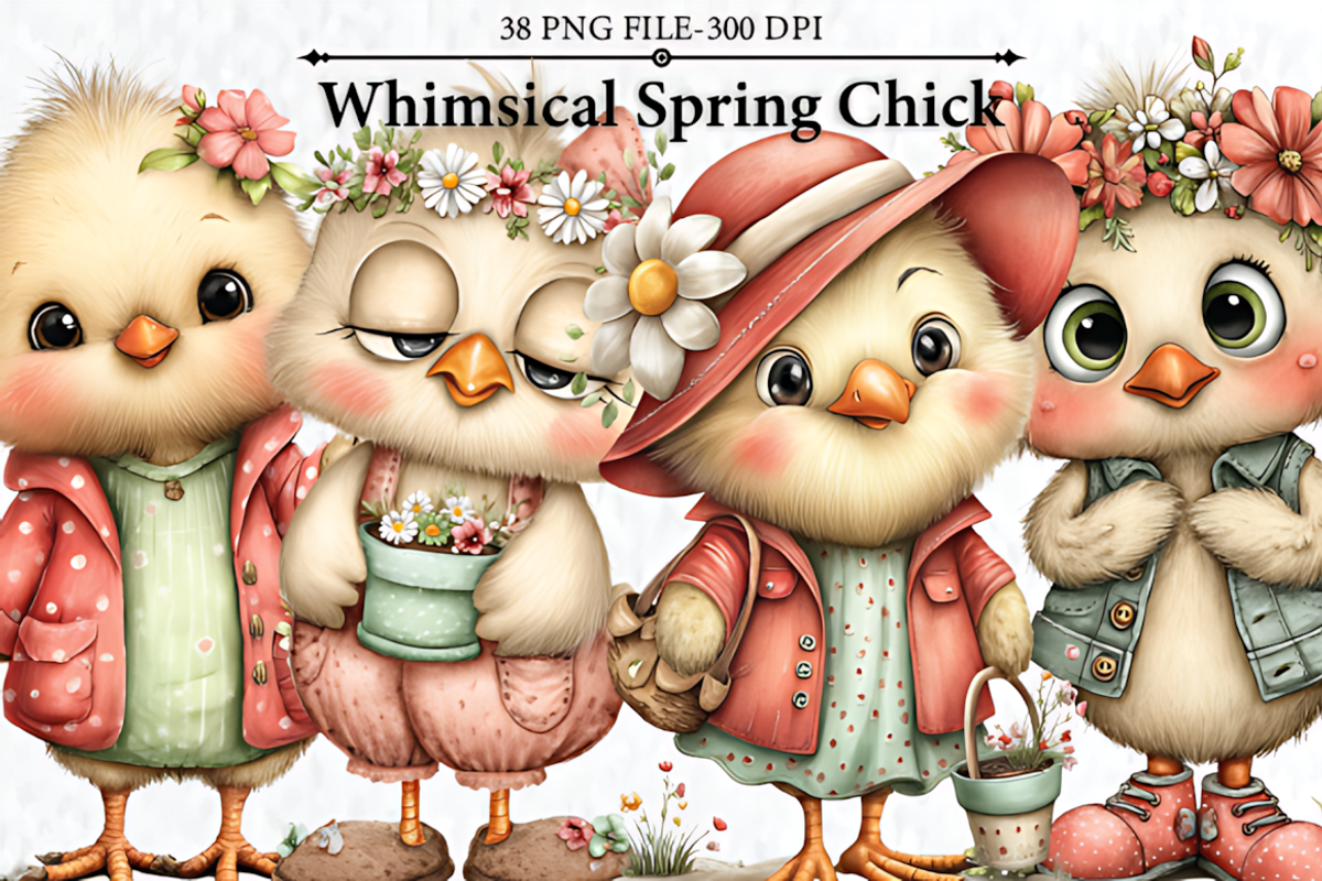 Whimsical Spring Chick Clipart, a Seasonal Illustration by HueNestify (Photo 1 of 3)
