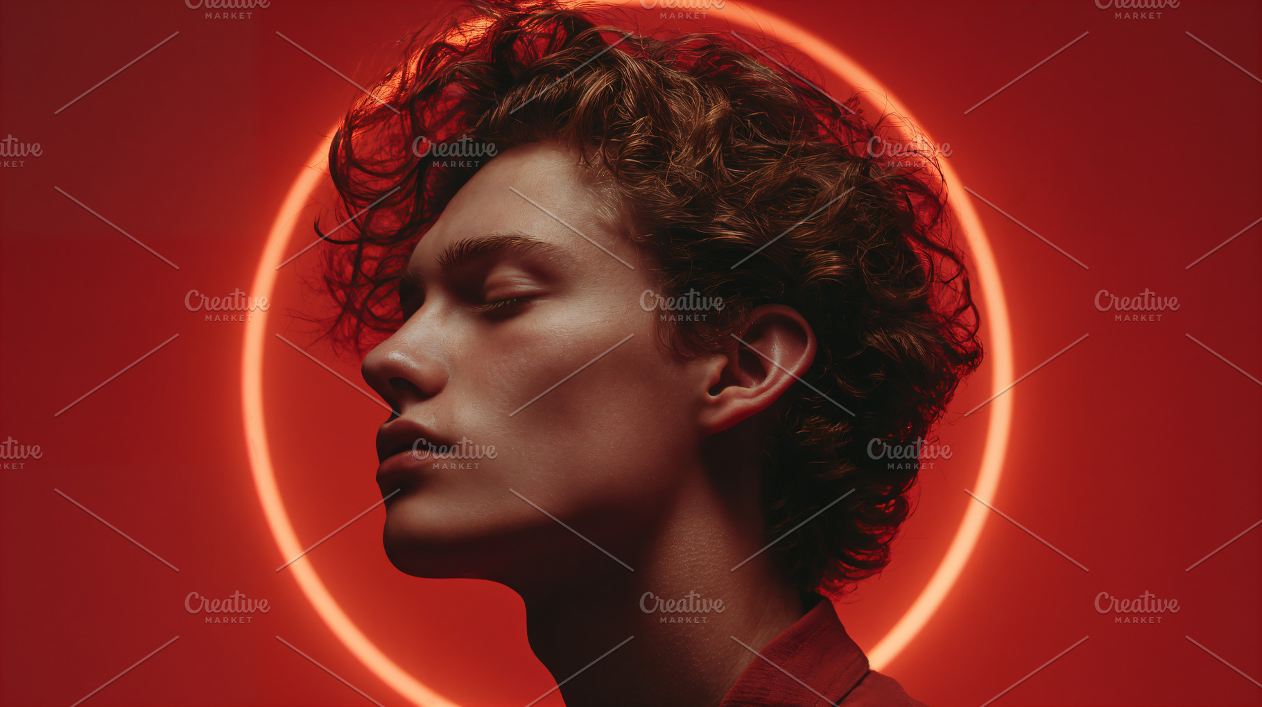 Creative man portrait showcasing profile with vivid red background, a Person Photo by OSORIOartist