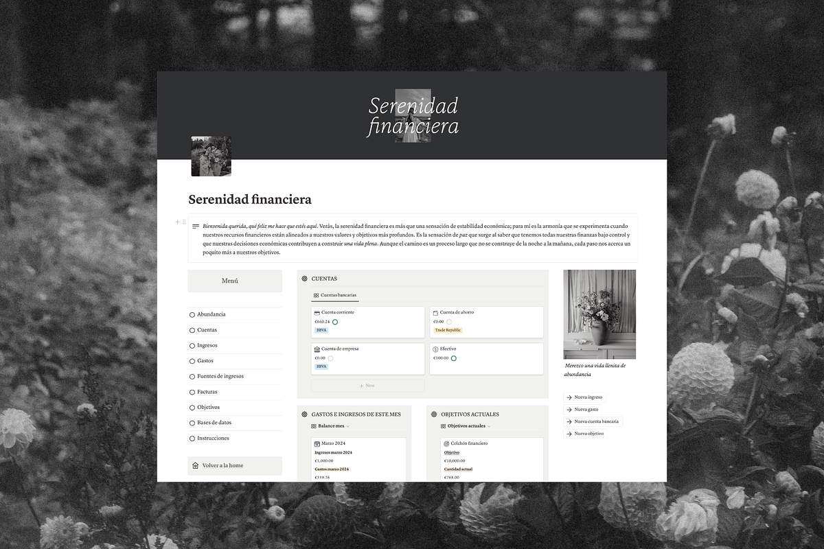 Serenidad financiera Notion Tracker, a Templates & Theme by The Peach Shop (Photo 2 of 6)