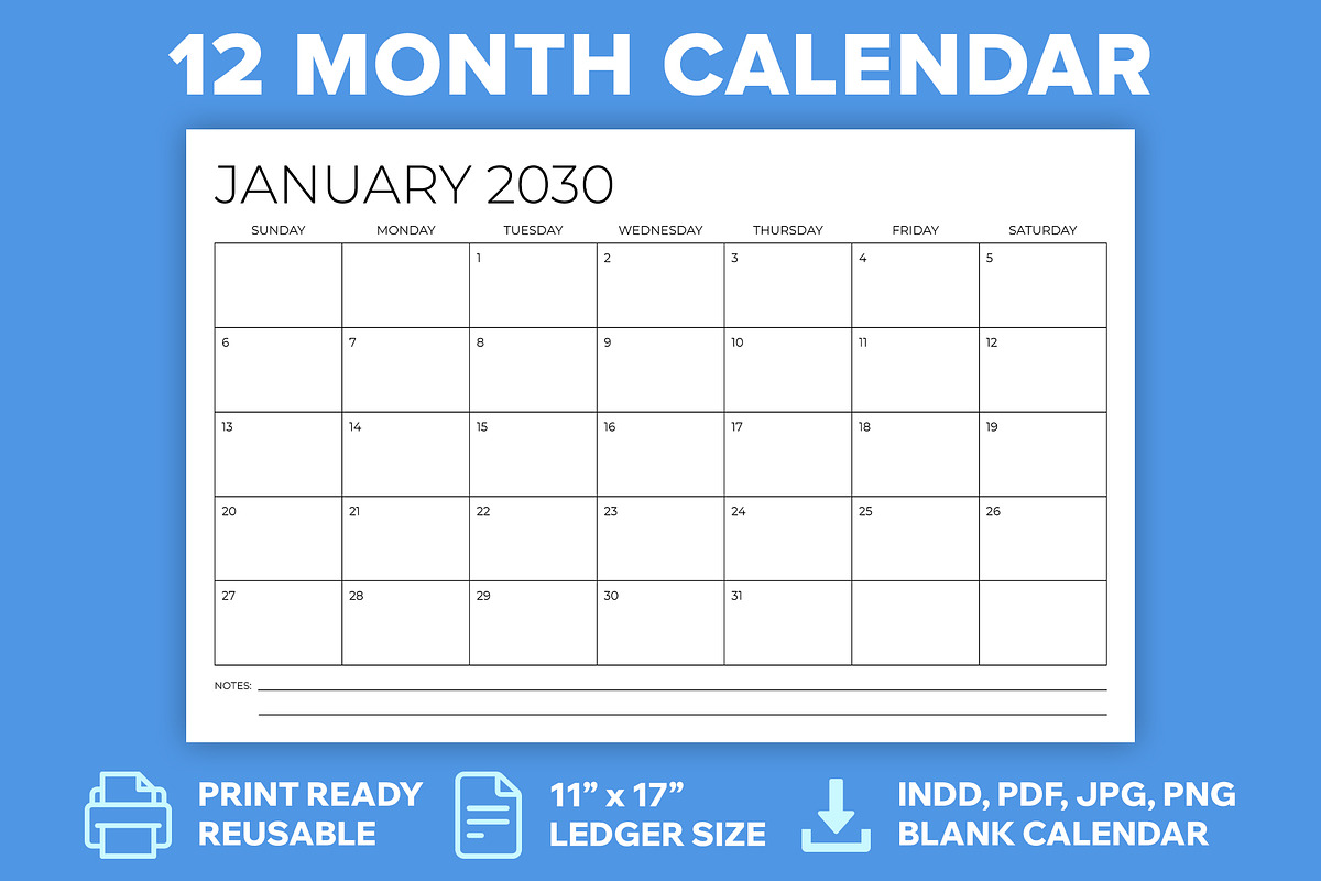 2030 11x17 Calendar Template, a Stationery Template by Running With Foxes (Photo 1 of 5)