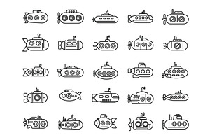 Submarine icons set outline vector, an Animal Illustration by Ylivdesign