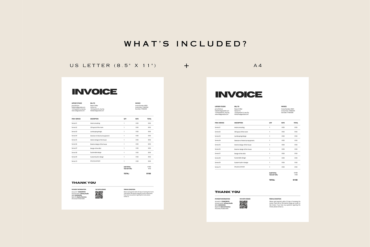 Modern Invoice Template Canva, a Stationery Template by LePosey Studio (Photo 3 of 5)
