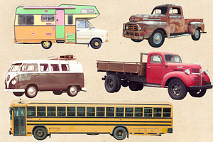 Vintage Collage Car Cut Outs Set