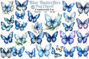 Watercolor Blue Butterflies Cliupart, an Illustration by Watercolor design