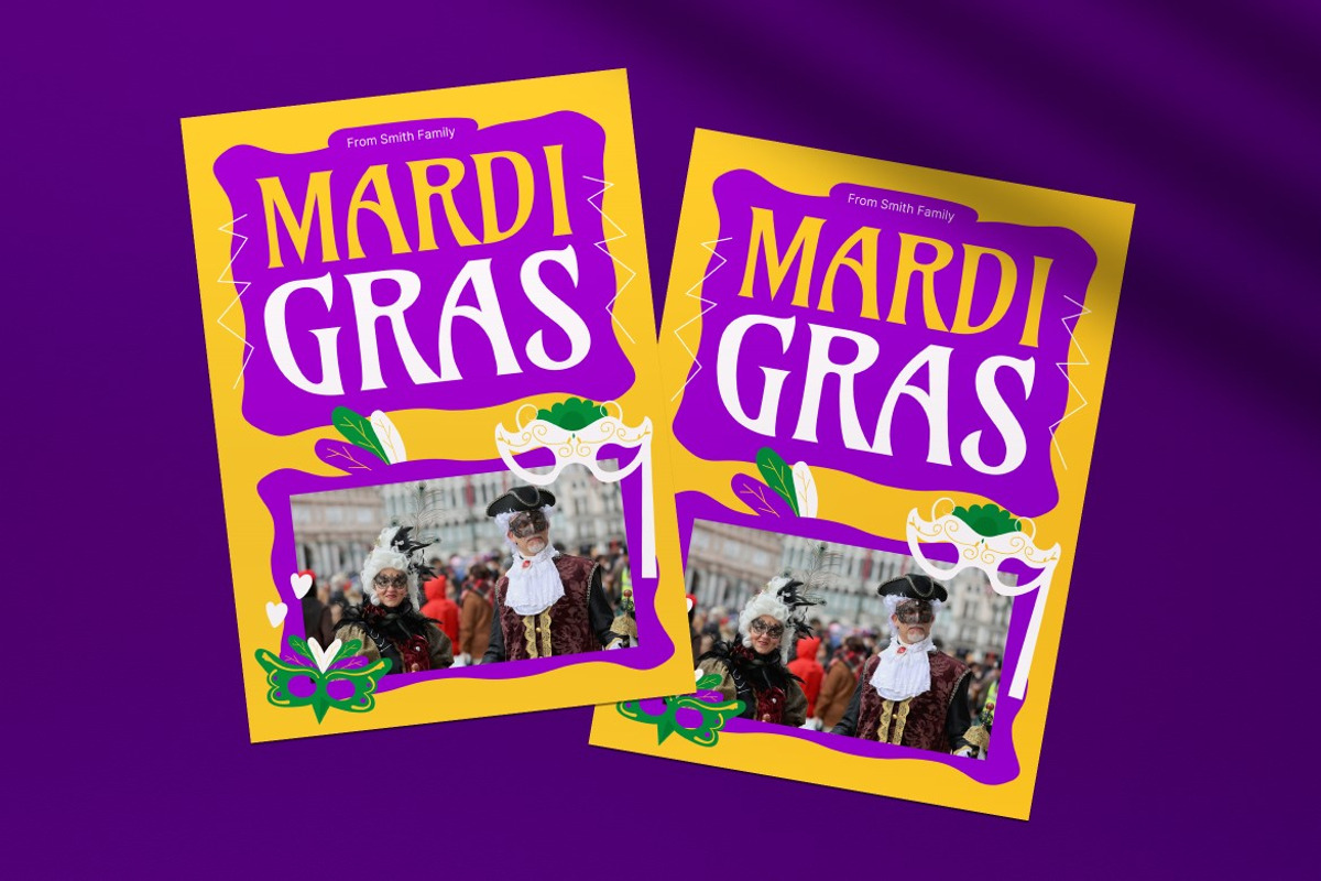 Yellow Mardi Gras Greeting Card, a Card Template by graphicook (Photo 3 of 4)
