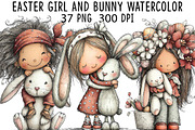 Easter Girl and Bunny Watercolor PNG, an Illustration by CraftArtStudio (Thumbnail 1 of 6)