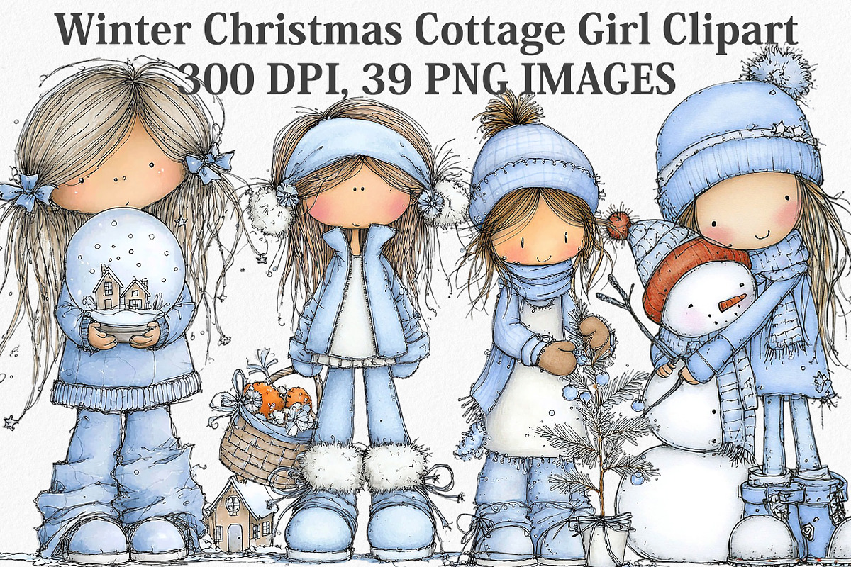Winter Christmas Cottage Girl, an Illustration by Canvas Craft (Photo 1 of 6)
