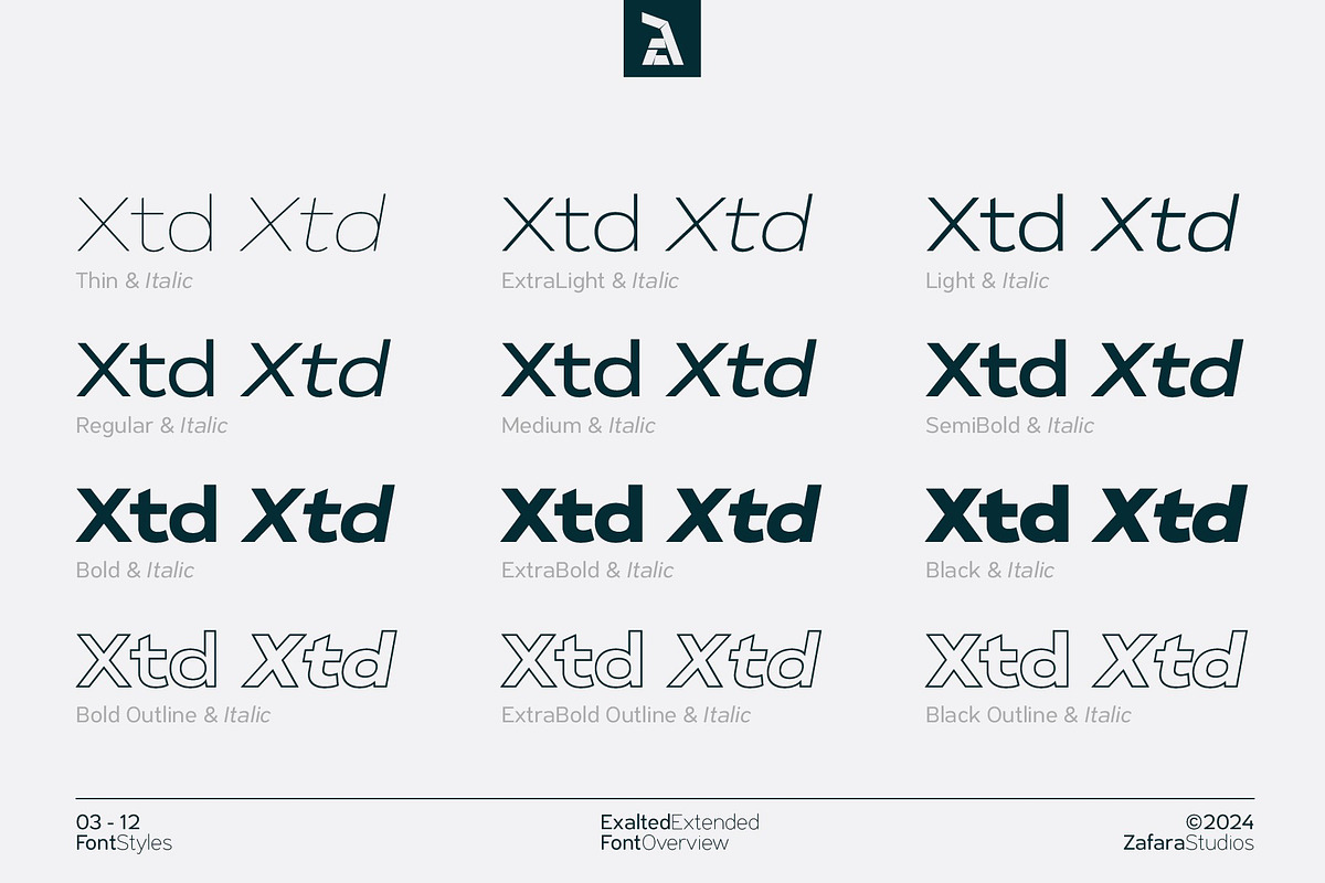 Exalted Extended, a Sans Serif Font by Zafara Studios (Photo 3 of 12)