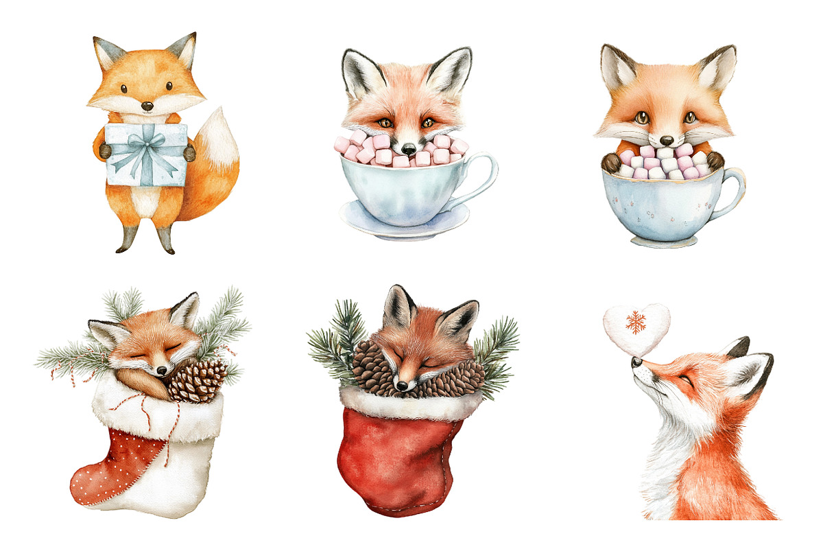 Christmas Fox Clipart, an Illustration by Design Market (Photo 4 of 4)