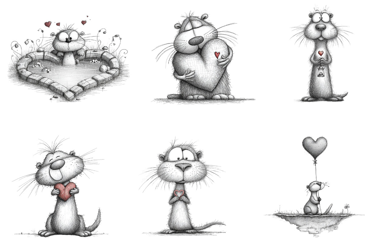 Valentine's Whimsical Otters Clipart, an Illustration by designcity5 (Photo 3 of 5)