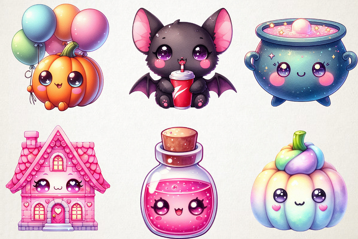 Kawaii Blush Halloween Stickers Pngs, an Illustration by RobertsArt (Photo 2 of 7)