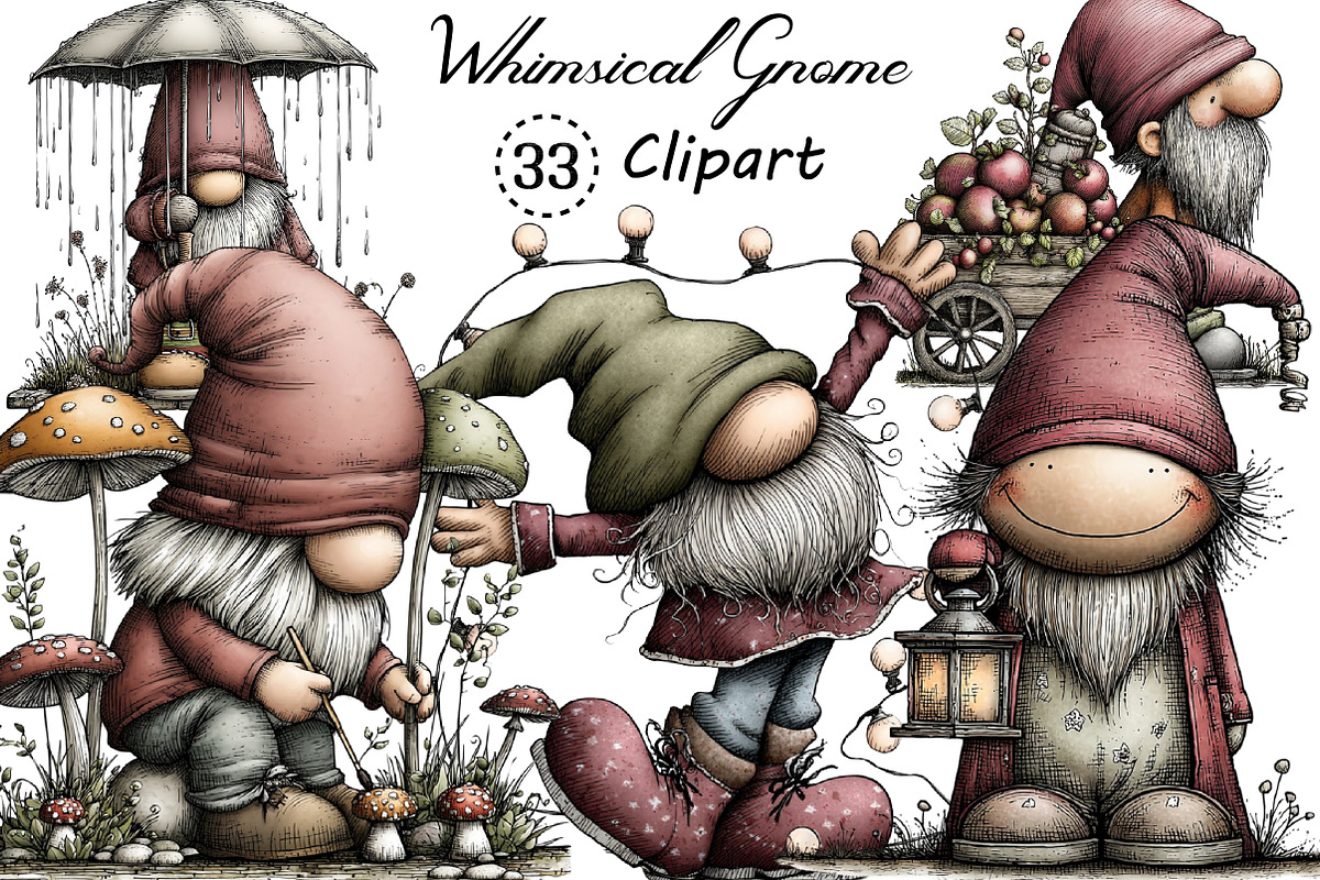 Whimsical Gnome Clipart Bundle, an Illustration by Creative Art (Photo 1 of 11)