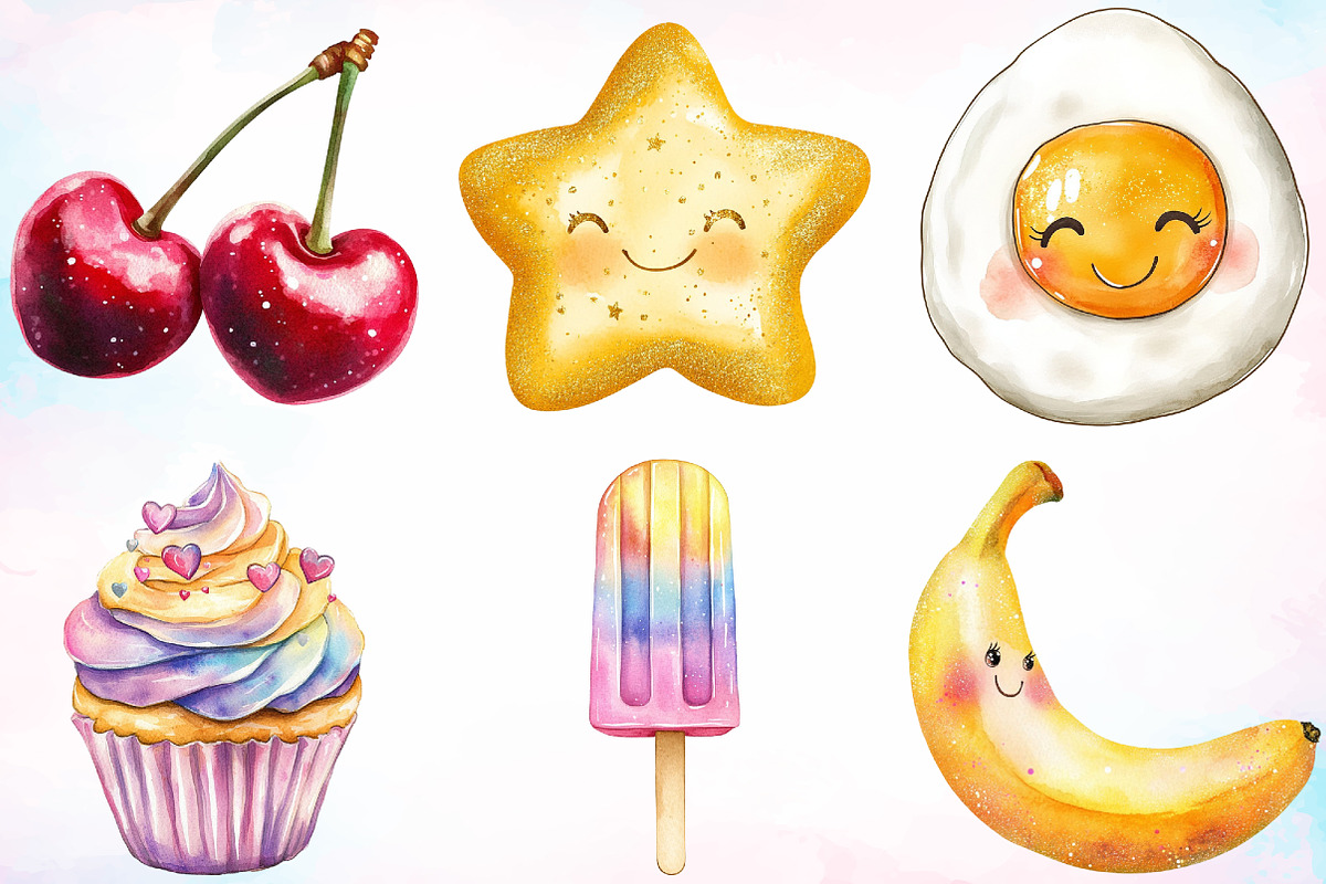 Watercolor Kawaii Glitter Food PNG, an Illustration by Canvas Craft (Photo 3 of 4)