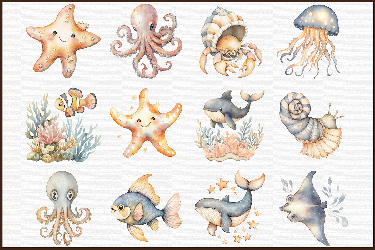 Cute Sea Animals Clipart, an Illustration by Sublimation Artist (Photo 3 of 6)