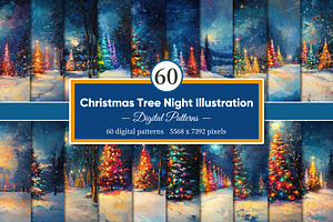Christmas Tree Night Illustration, a Decorative Illustration by Housui Patterns