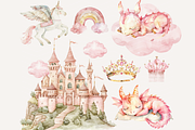 Pink Princess Clipart, Dragons, a Person Illustration by ClipArtCharm (Thumbnail 6 of 6)