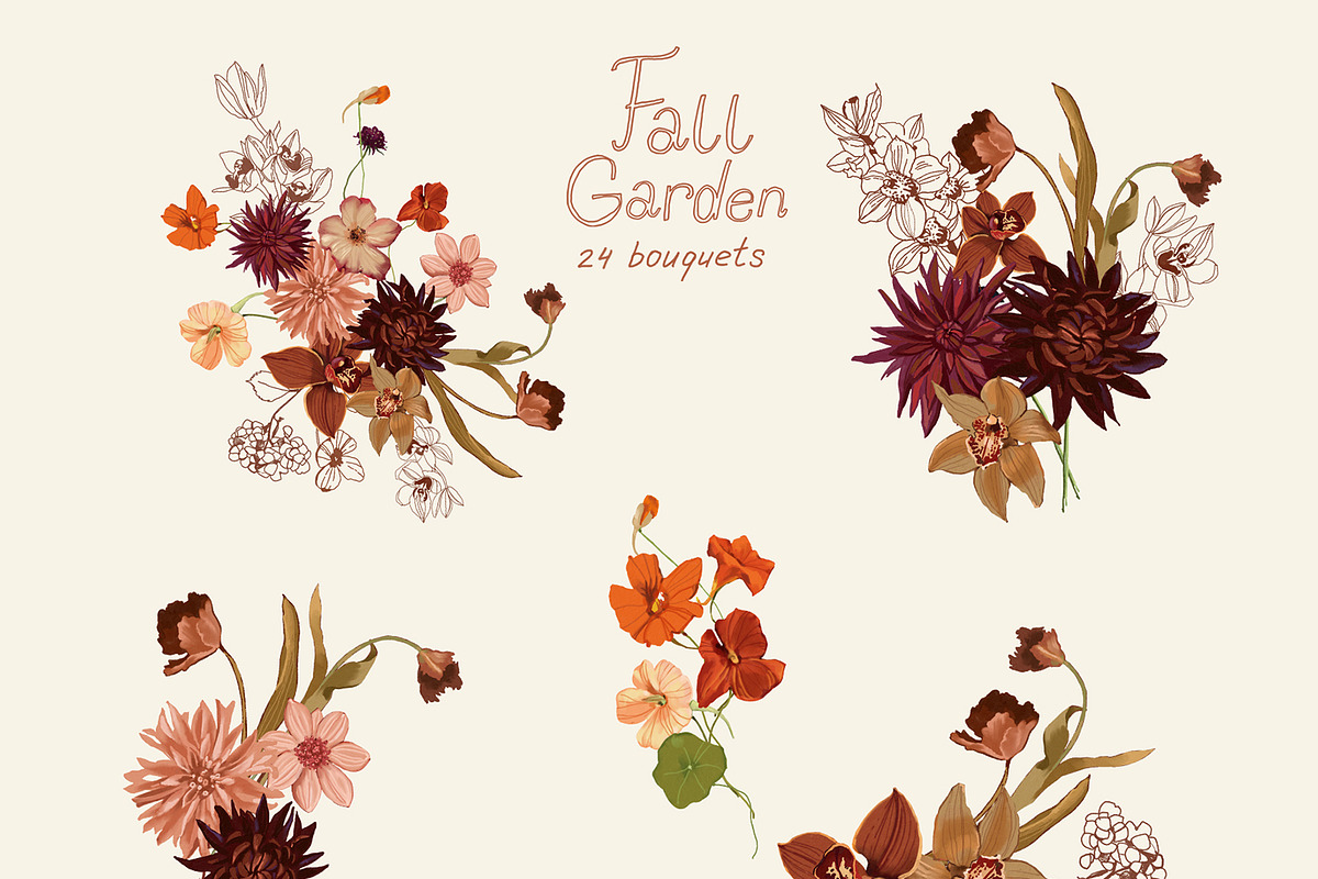 Fall Flowers PNG Illustrations, a Decorative Illustration by whiteheartdesign (Photo 2 of 16)