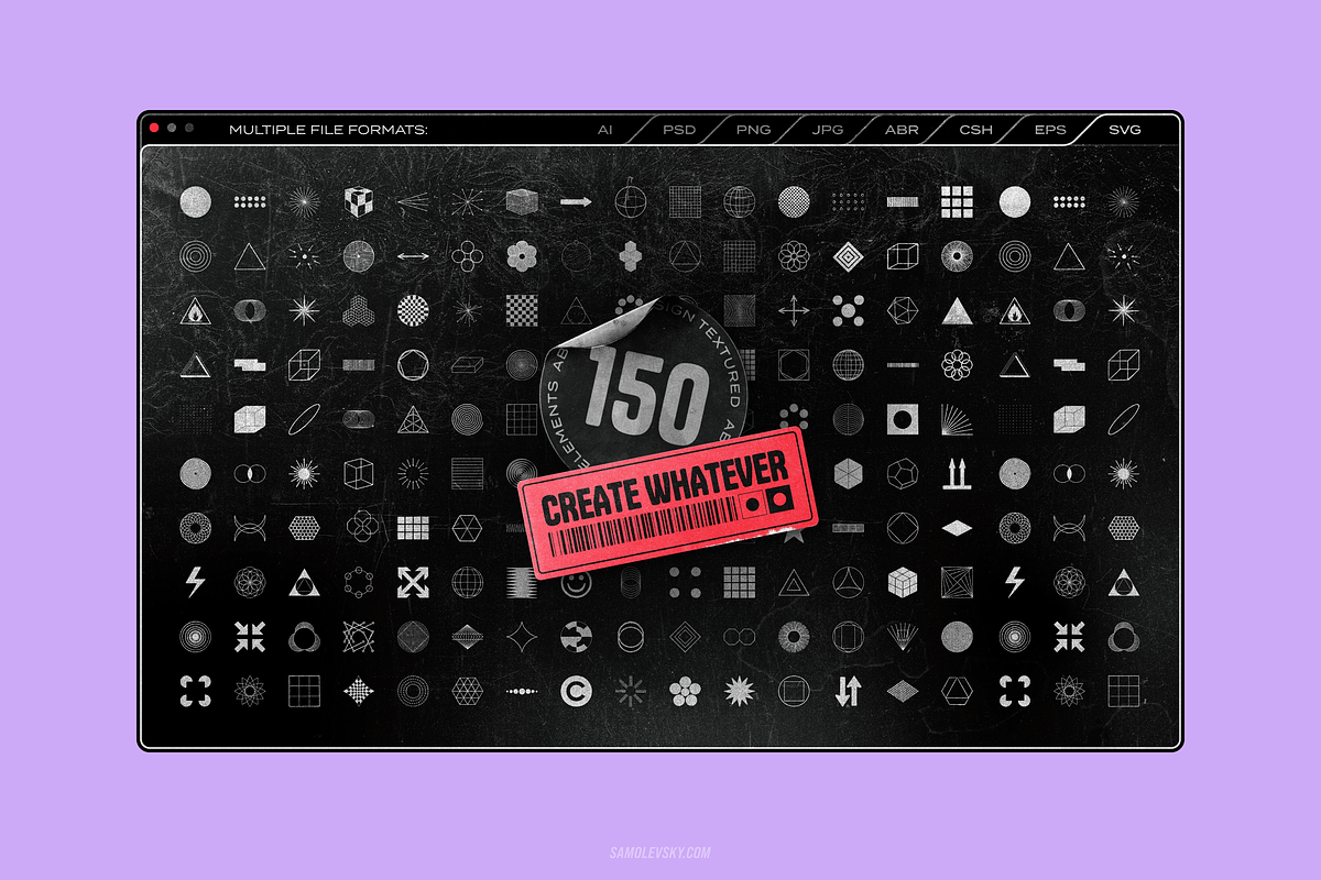 150 Retro-Futuristic Textured Shapes, an Object Graphic by Samolevsky (Photo 17 of 17)