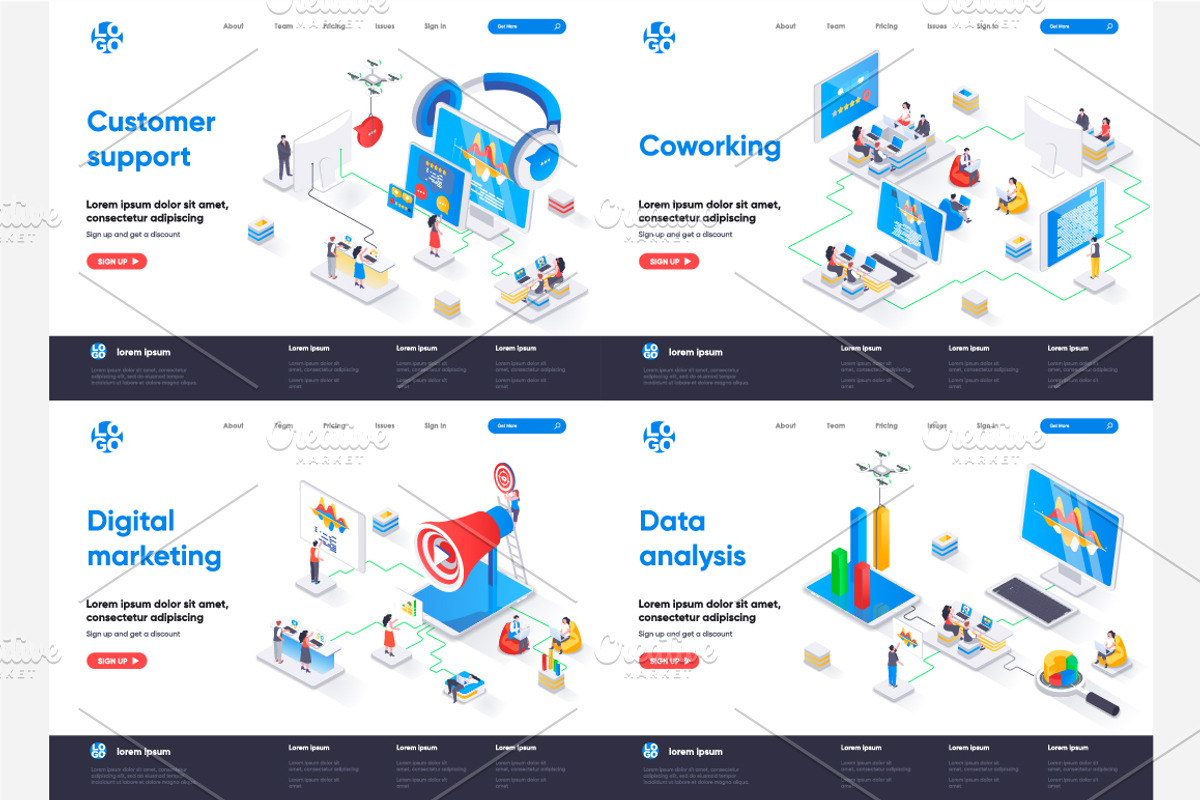 Isometric Landing Page Template, an Illustration by alexdndz (Photo 4 of 29)