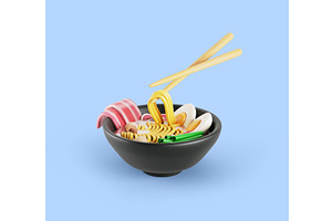 Noodle with chopsticks in black bowl, a Food & Drink 3D Model by Marozhkastudio