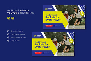 Baseline Tennis - YouTube Thumbnail, a Social Media Template by Esensifiksi.studio