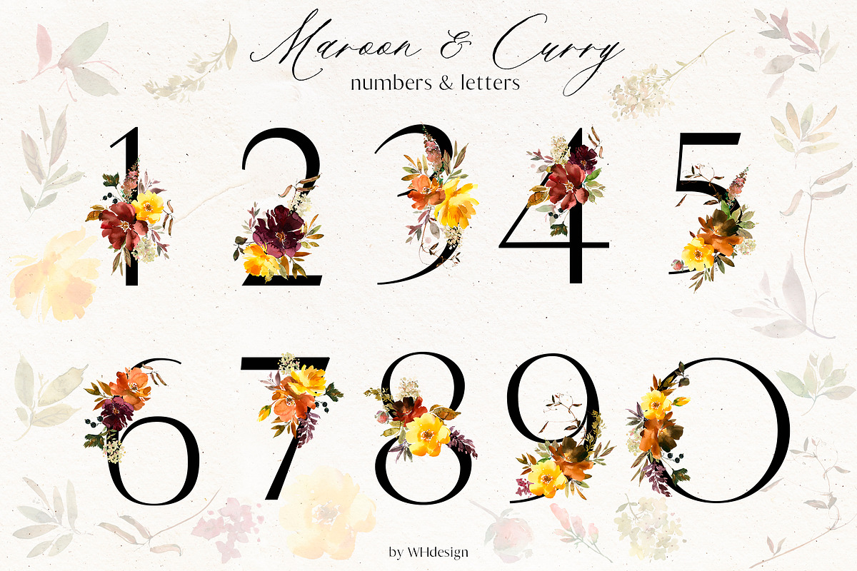 Maroon Yellow Orange Florals PNG, a Decorative Illustration by whiteheartdesign (Photo 3 of 9)