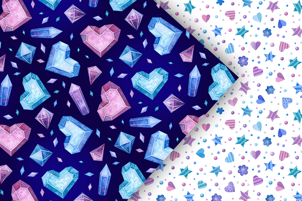 Crystal Hearts Clipart, Patterns, a Decorative Illustration by Valin Malin (Photo 10 of 13)