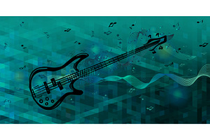 Guitar and notes abstract on a blue, an Illustration by Nenahliadava Design
