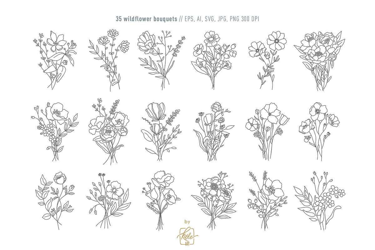WILDFLOWER LINE ART, an Object Illustration by Kate Art (Photo 7 of 22)