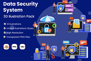 Data Security System 3D Illustration