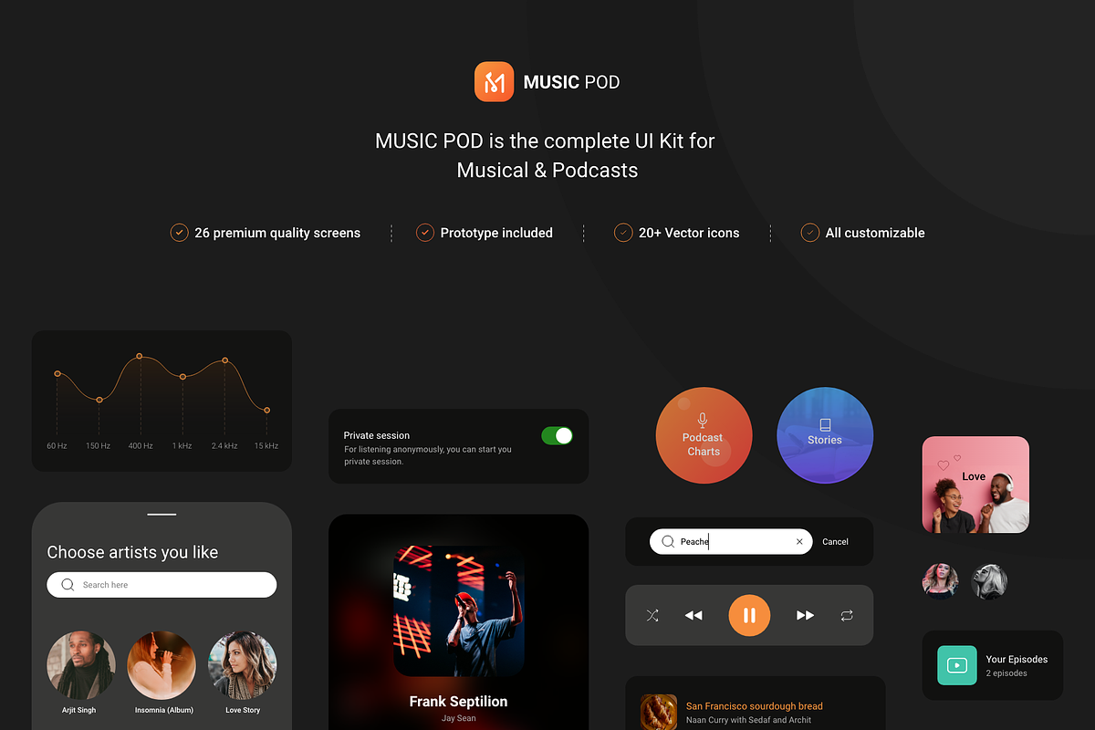 MusicPod App - Complete UI Kit, an App Template by Ragul Creates (Photo 2 of 7)