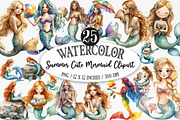 Summer Cute Mermaid Clipart, an Illustration by Designking (Thumbnail 1 of 5)