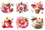 Pink Summer Bees Garden Clipart, an Illustration by Watercolor design (Thumbnail 4 of 4)