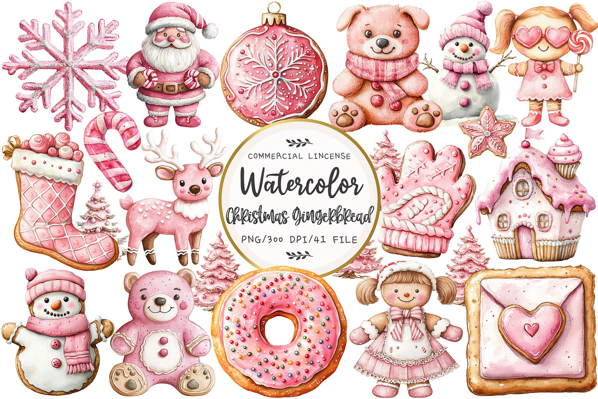 Pink Christmas Gingerbread Clipart, an Illustration by OK Design (Photo 1 of 5)