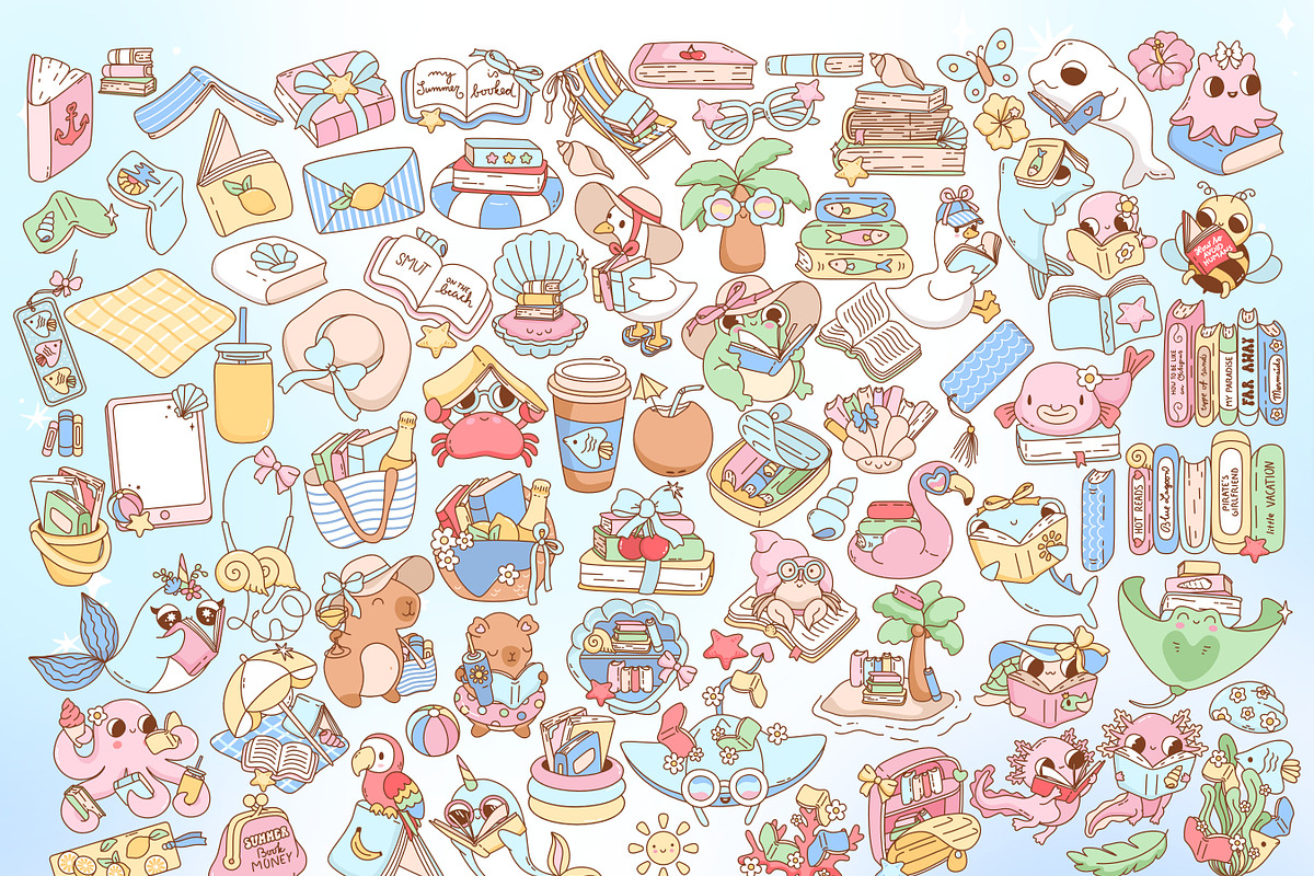 Bookish Summer Clipart Bundle, a Seasonal Illustration by Huxmay (Photo 2 of 8)
