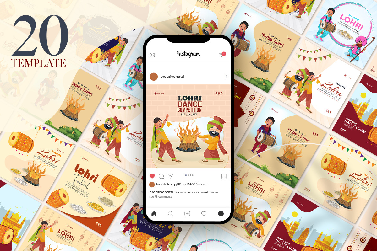 Happy Lohri Instagram Bundle, a Social Media Template by Creative Hatti (Photo 5 of 5)