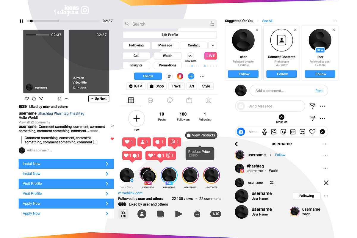 Instagram Icons Bundle, a Social Media Template by karnofff (Photo 3 of 14)