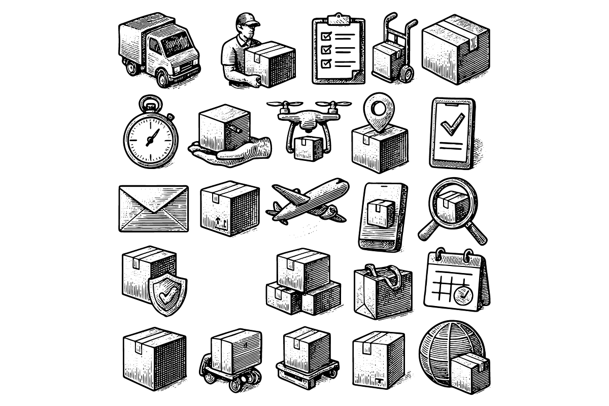Delivery and Shipping Icons, an Object Graphic by RT Studio