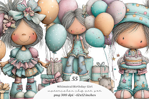 Whimsical birthday girl clipart, an Illustration by SinaCreation