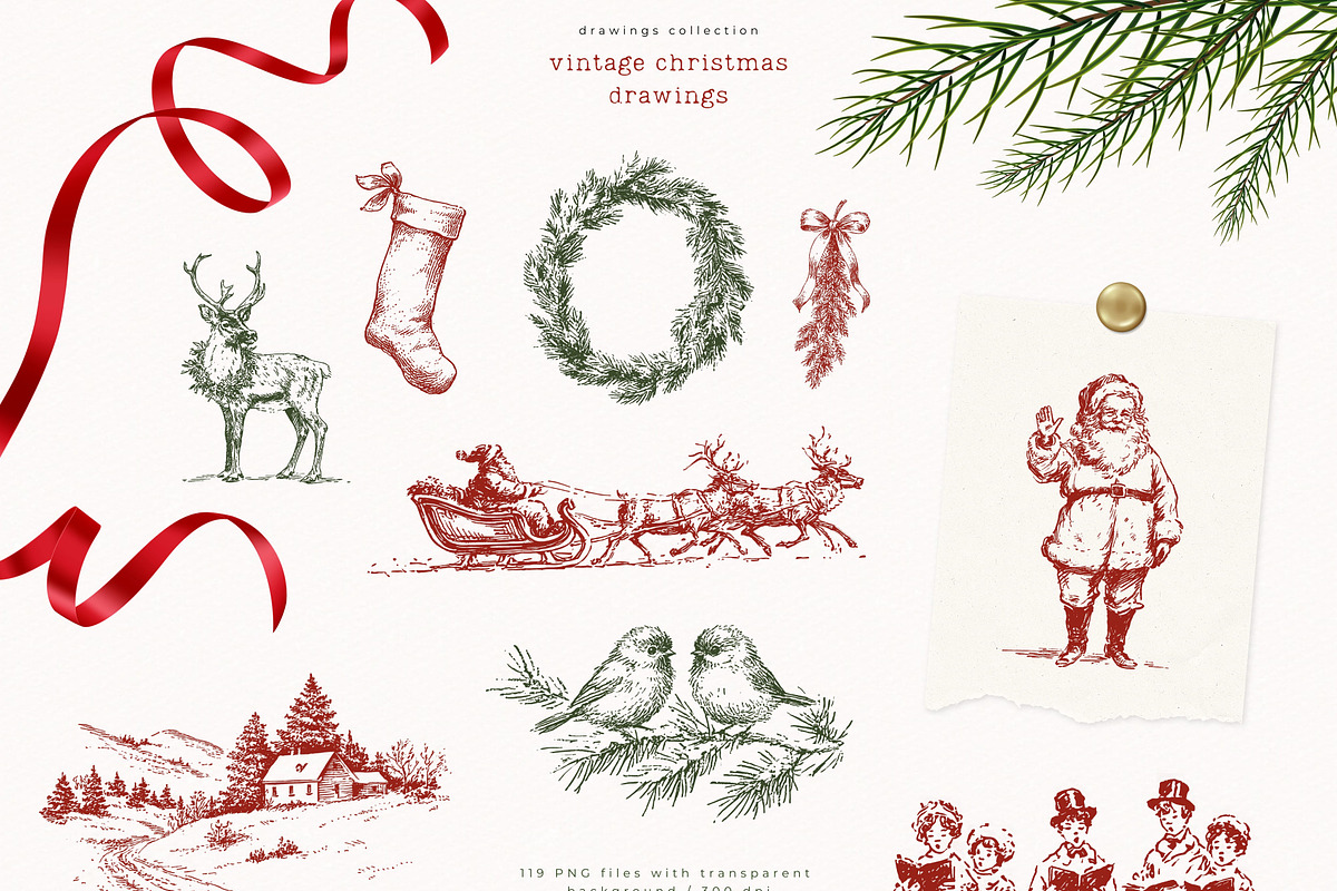 Vintage Christmas Drawings, a Seasonal Illustration by PeDe Designs (Photo 12 of 12)