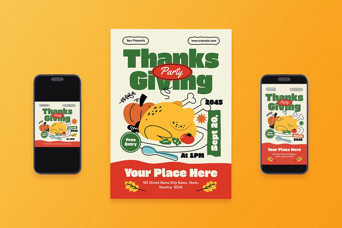 Yellow Thanksgiving Party Flyer Set, a Flyer Template by Aiyari Graphic (Photo 1 of 3)
