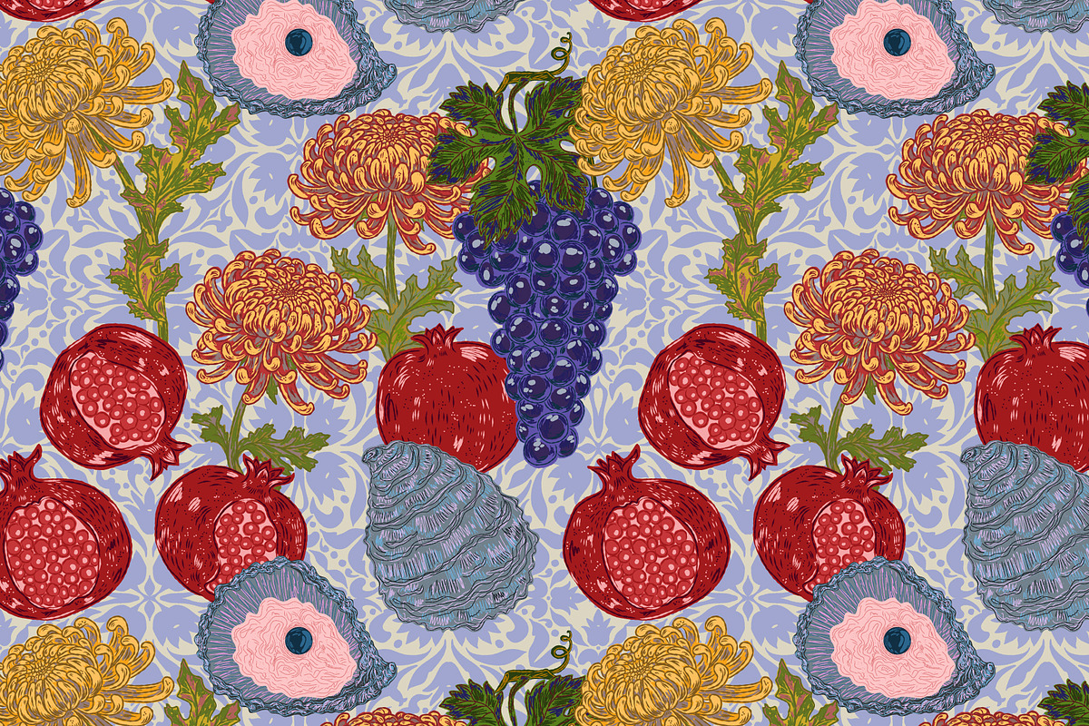 Pomegranate Grape Chrysanthemum, a Pattern Graphic by NayaChu (Photo 4 of 9)