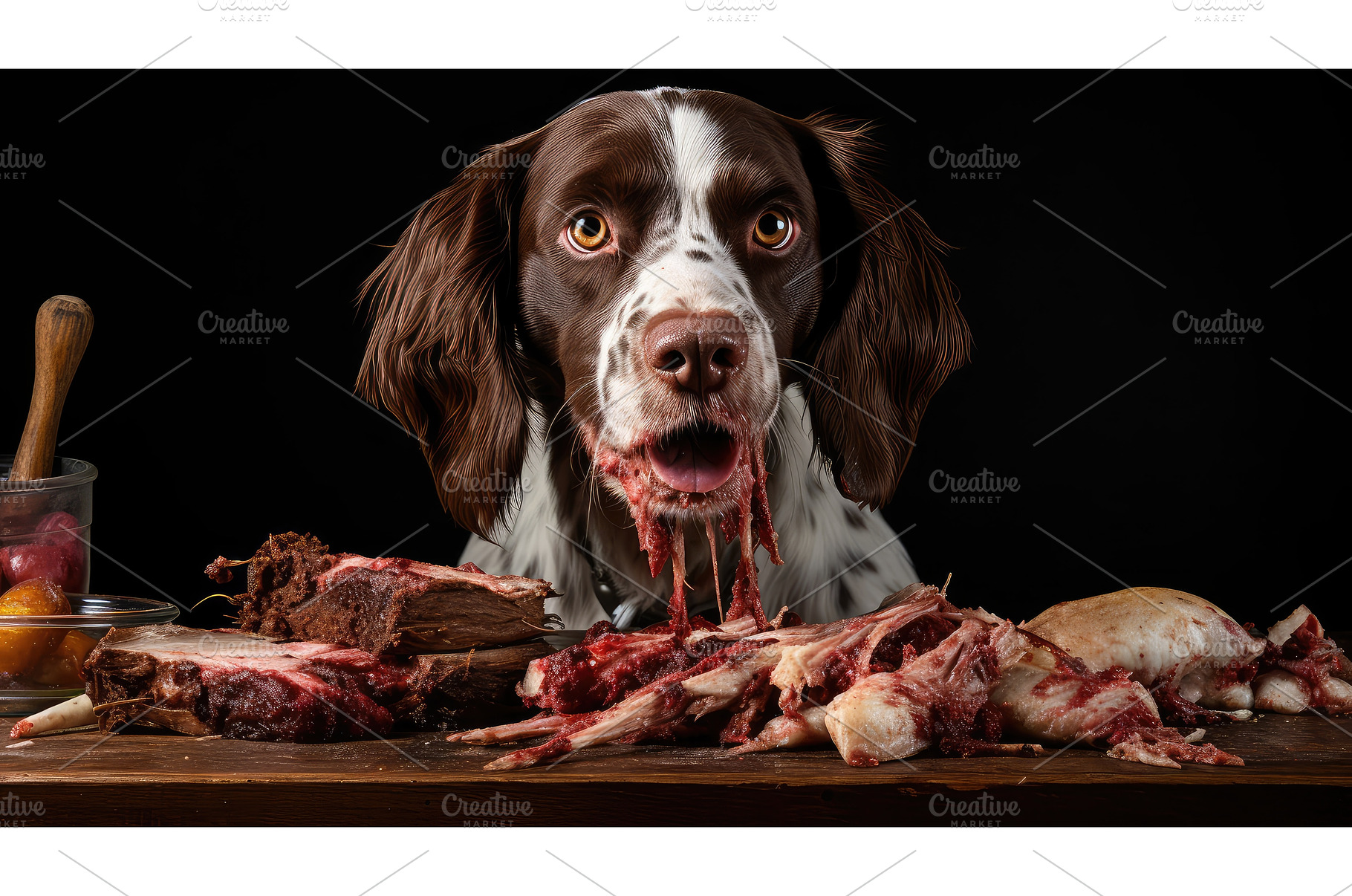food dog eating meat ai generated, a Food & Drink Photo by pikepicture