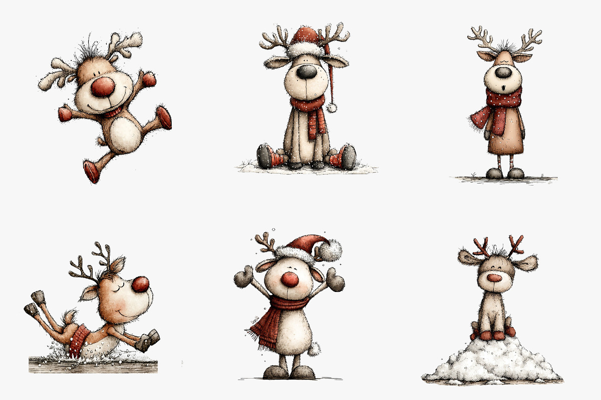 Quirky Reindeer Clip Art, an Illustration by CreationArt (Photo 2 of 5)