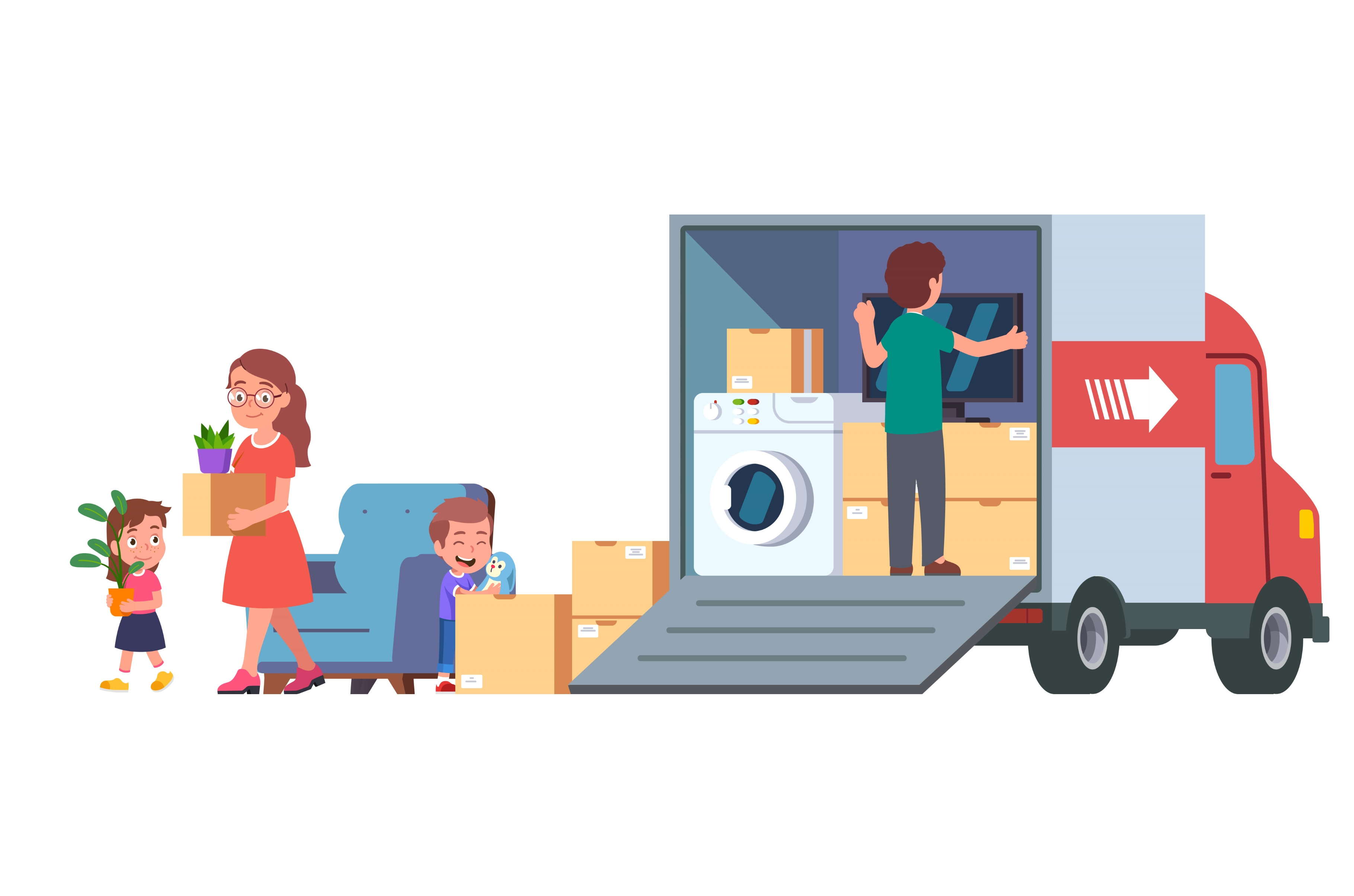 Family with kids moving to new house, a Person Illustration by ...