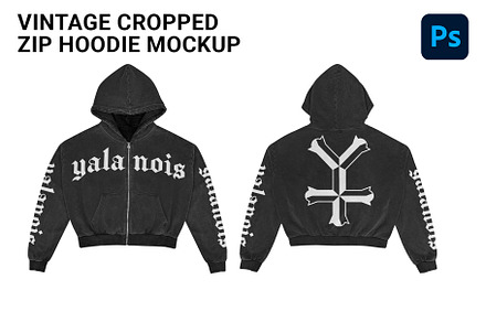 vintage cropped zip hoodie mockup, a Hoody Mockup by yalanois