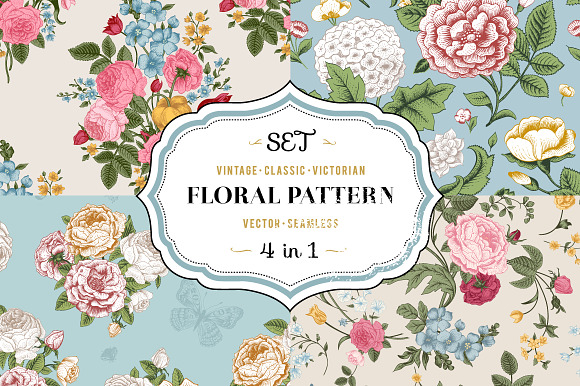 Vector vintage floral pattern. Set. preview 7