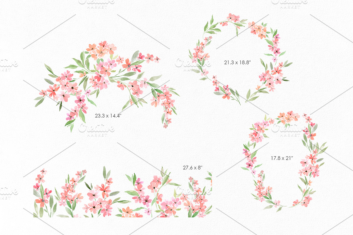 Watercolor Pink Floral Sprigs, a Decorative Illustration by GraphicsDish (Photo 3 of 3)