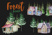 Watercolor Forest House Clipart, a Seasonal Illustration by ArtCreationsDesign (Thumbnail 1 of 3)