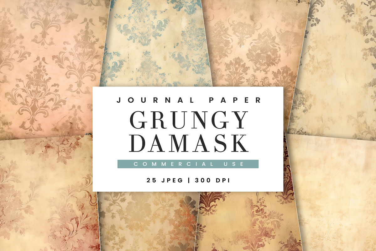 Vintage Grungy Damask Digital Paper, a Background Graphic by BusyDaydesign (Photo 1 of 9)